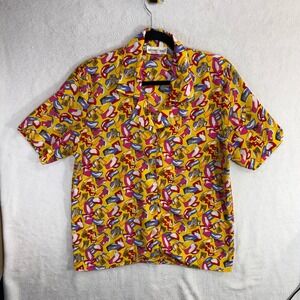 Vintage Stuart Lang 6 Yellow Abstract Print Blouse Top Camp Maximalist Artsy 80s